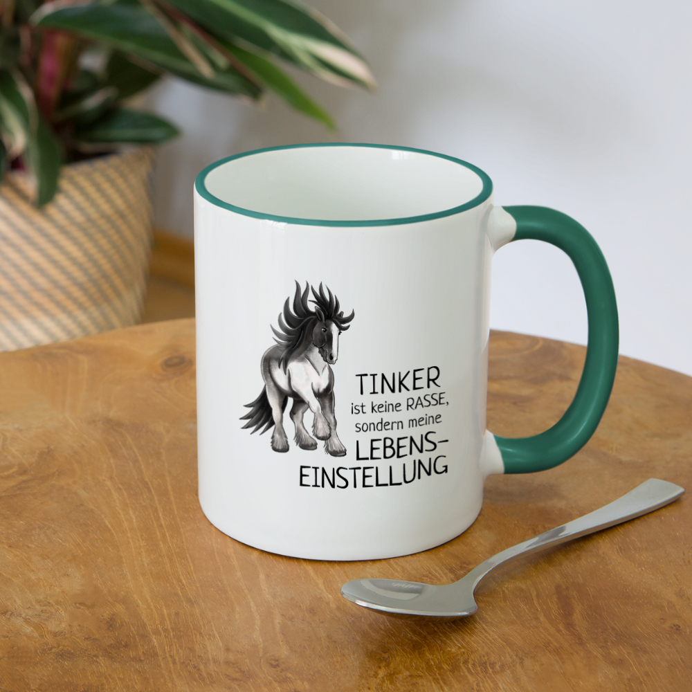 "Lebenseinstellung Tinker" Illustrations-Stil - Tasse zweifarbig - Weiß/Dunkelgrün