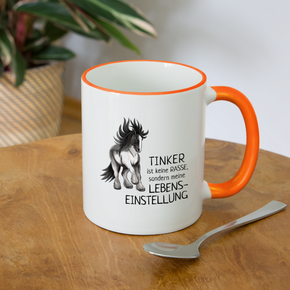 "Lebenseinstellung Tinker" Illustrations-Stil - Tasse zweifarbig - Weiß/Orange