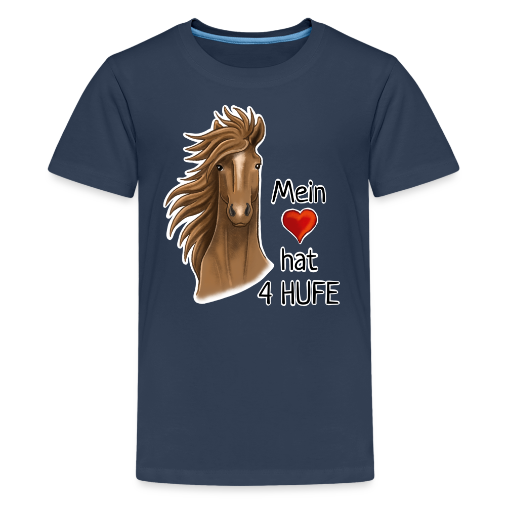 "Mein Herz hat 4 Hufe" Illustrations-Stil - Teenager T-Shirt - Navy