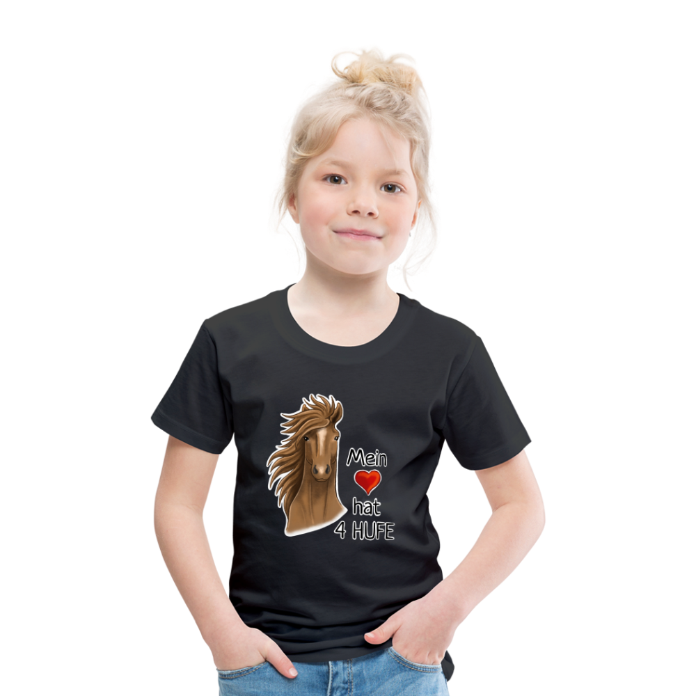 "Mein Herz hat 4 Hufe" Illustrations-Stil - Kinder T-Shirt - Schwarz