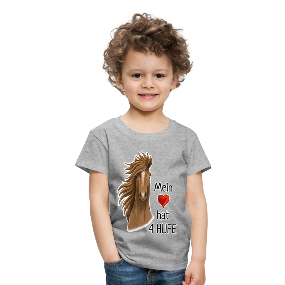 "Mein Herz hat 4 Hufe" Illustrations-Stil - Kinder T-Shirt - Grau meliert
