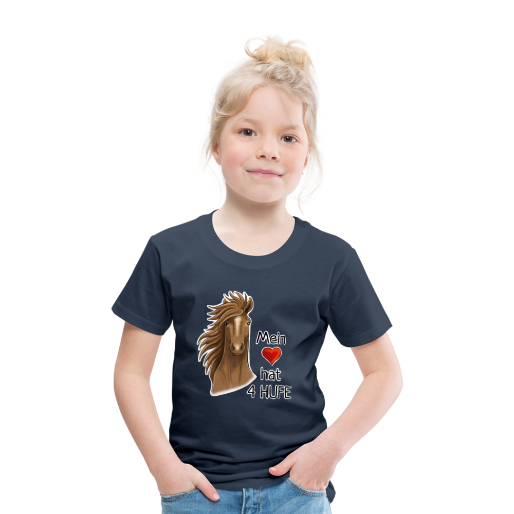 "Mein Herz hat 4 Hufe" Illustrations-Stil - Kinder T-Shirt - Navy