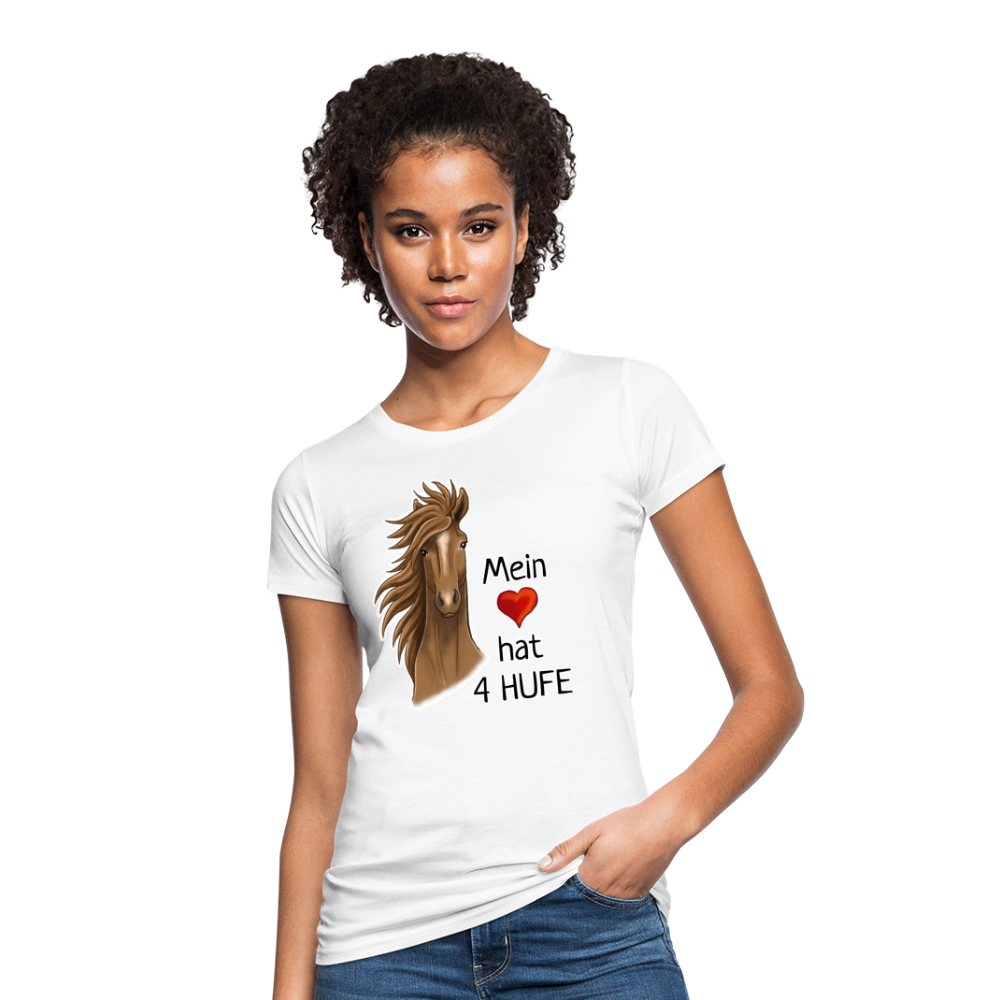 "Mein Herz hat 4 Hufe" Illustrations-Stil - Frauen Bio-T-Shirt - weiß