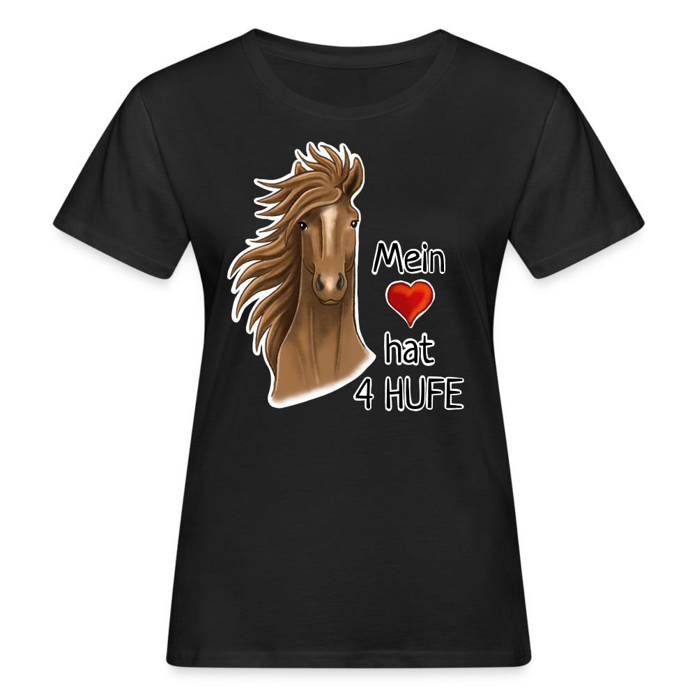 "Mein Herz hat 4 Hufe" Illustrations-Stil - Frauen Bio-T-Shirt - Schwarz