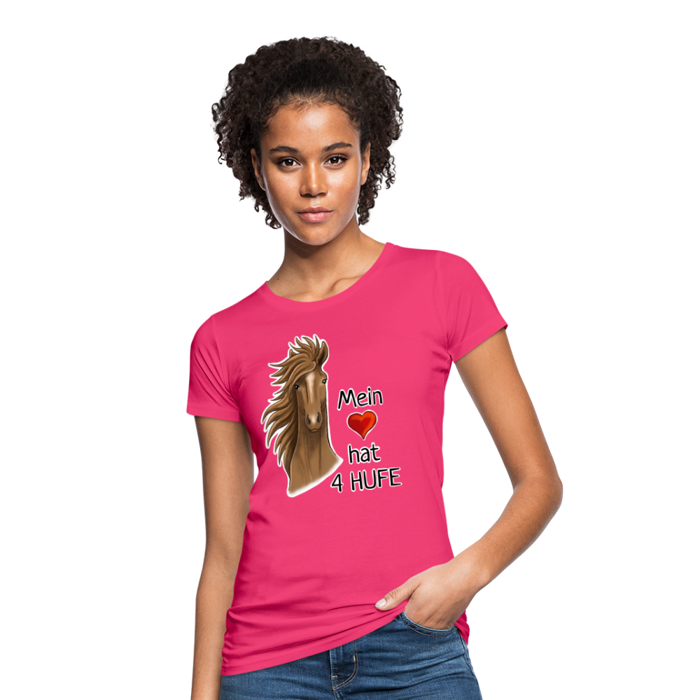 "Mein Herz hat 4 Hufe" Illustrations-Stil - Frauen Bio-T-Shirt - Neon Pink