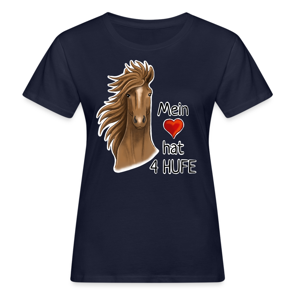 "Mein Herz hat 4 Hufe" Illustrations-Stil - Frauen Bio-T-Shirt - Navy