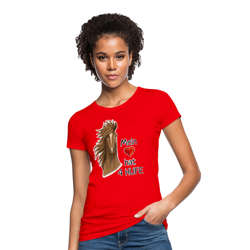"Mein Herz hat 4 Hufe" Illustrations-Stil - Frauen Bio-T-Shirt - Rot