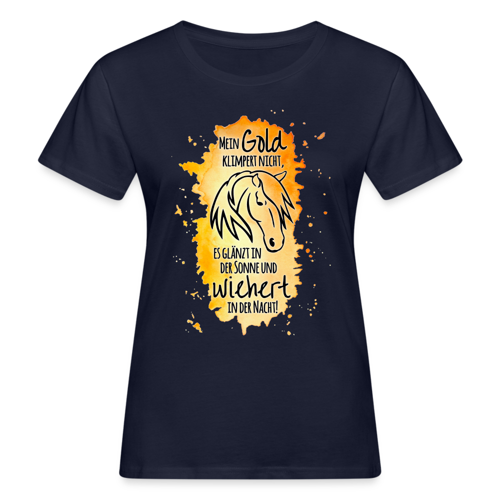 "Mein Gold wiehert" Aquarell-Stil - Frauen Bio-T-Shirt - Navy