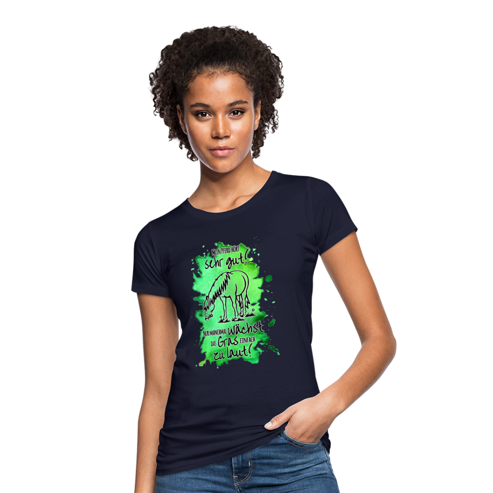 "Lautes Gras" Aquarell-Stil - Frauen Bio-T-Shirt - Navy