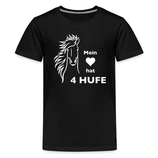 "Mein Herz hat 4 Hufe" Grafik-Stil - Teenager T-Shirt - Schwarz
