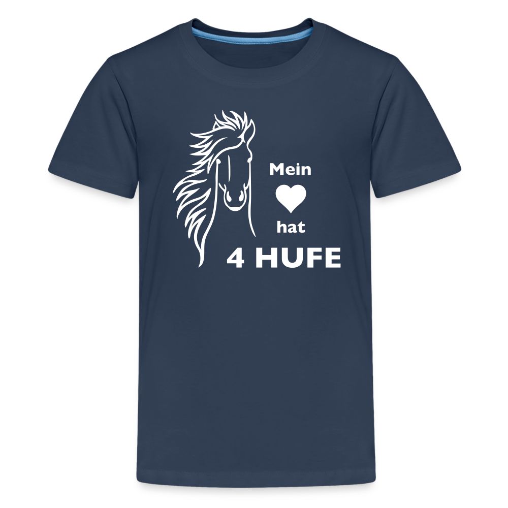 "Mein Herz hat 4 Hufe" Grafik-Stil - Teenager T-Shirt - Navy