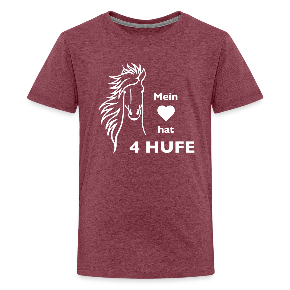 "Mein Herz hat 4 Hufe" Grafik-Stil - Teenager T-Shirt - Bordeauxrot meliert