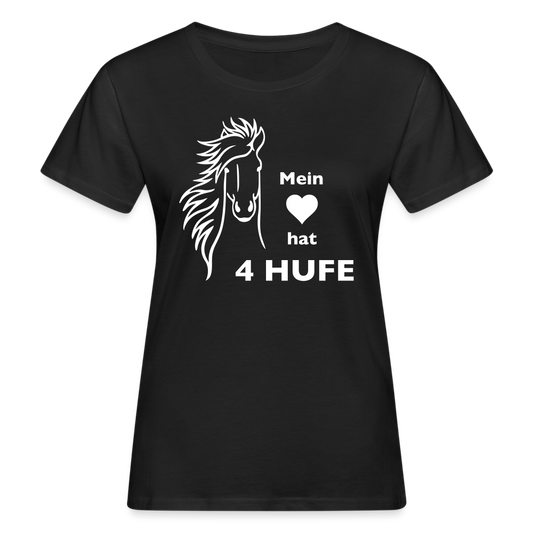 "Mein Herz hat 4 Hufe" Grafik-Stil - Frauen Bio-T-Shirt - Schwarz
