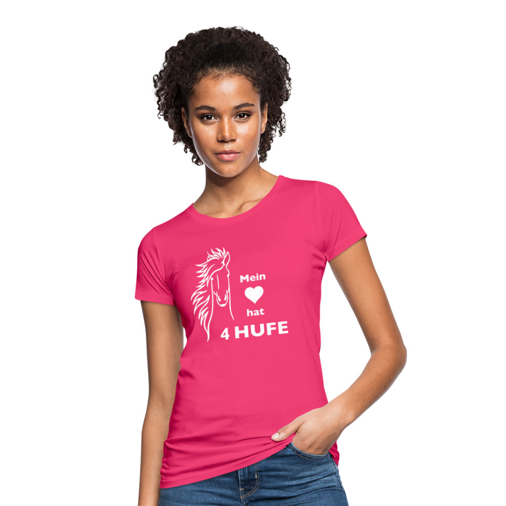 "Mein Herz hat 4 Hufe" Grafik-Stil - Frauen Bio-T-Shirt - Neon Pink