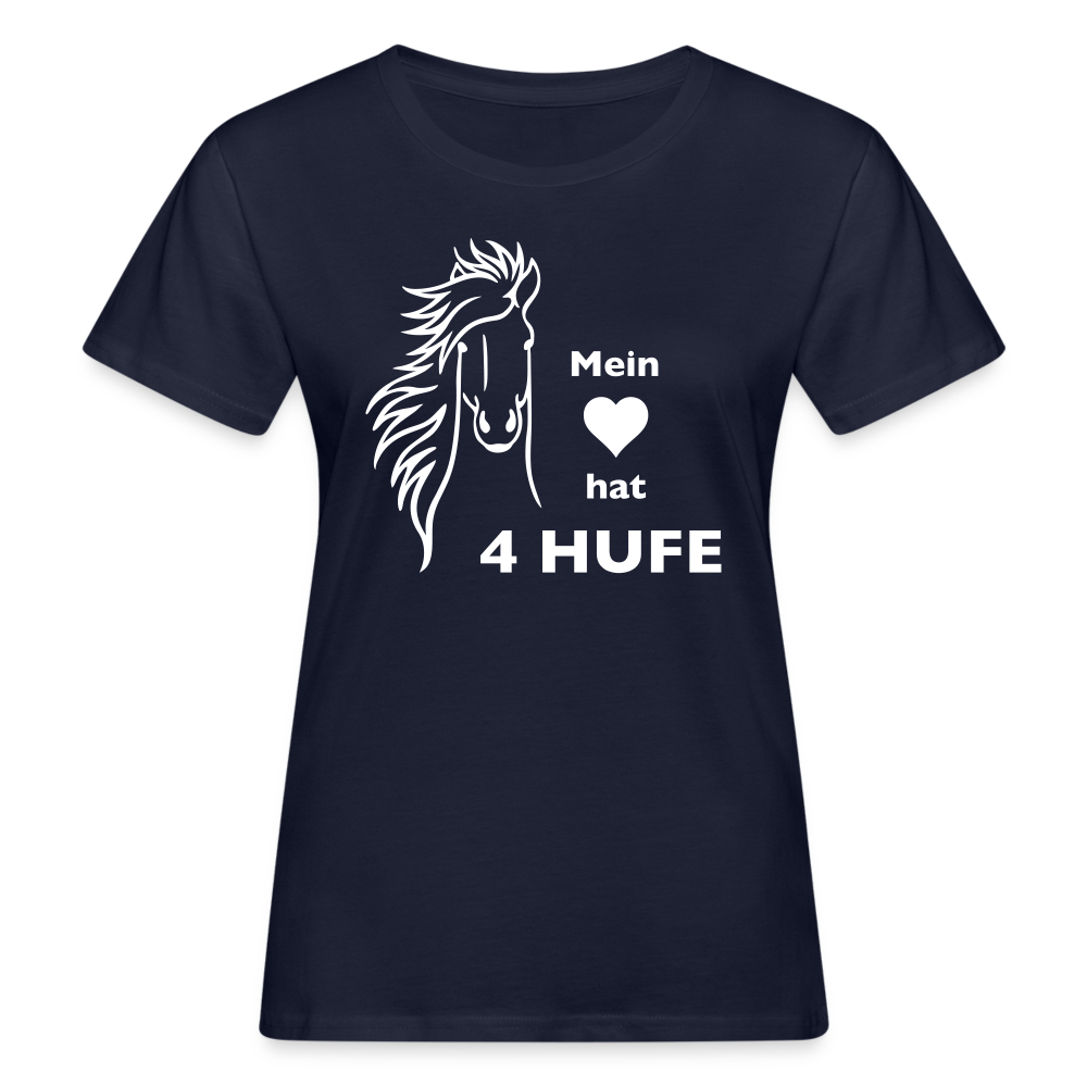 "Mein Herz hat 4 Hufe" Grafik-Stil - Frauen Bio-T-Shirt - Navy