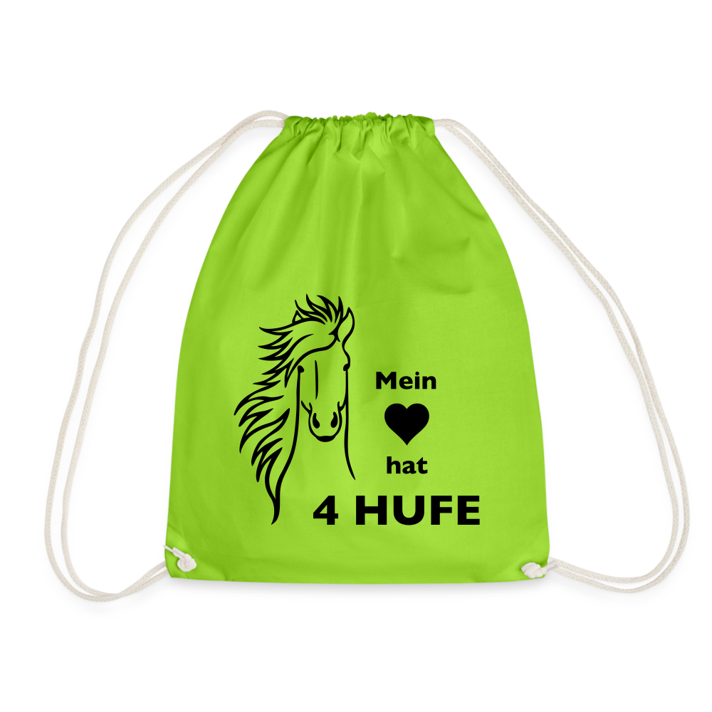 "Mein Herz hat 4 Hufe" Grafik-Stil - Stallbeutel - Neongrün