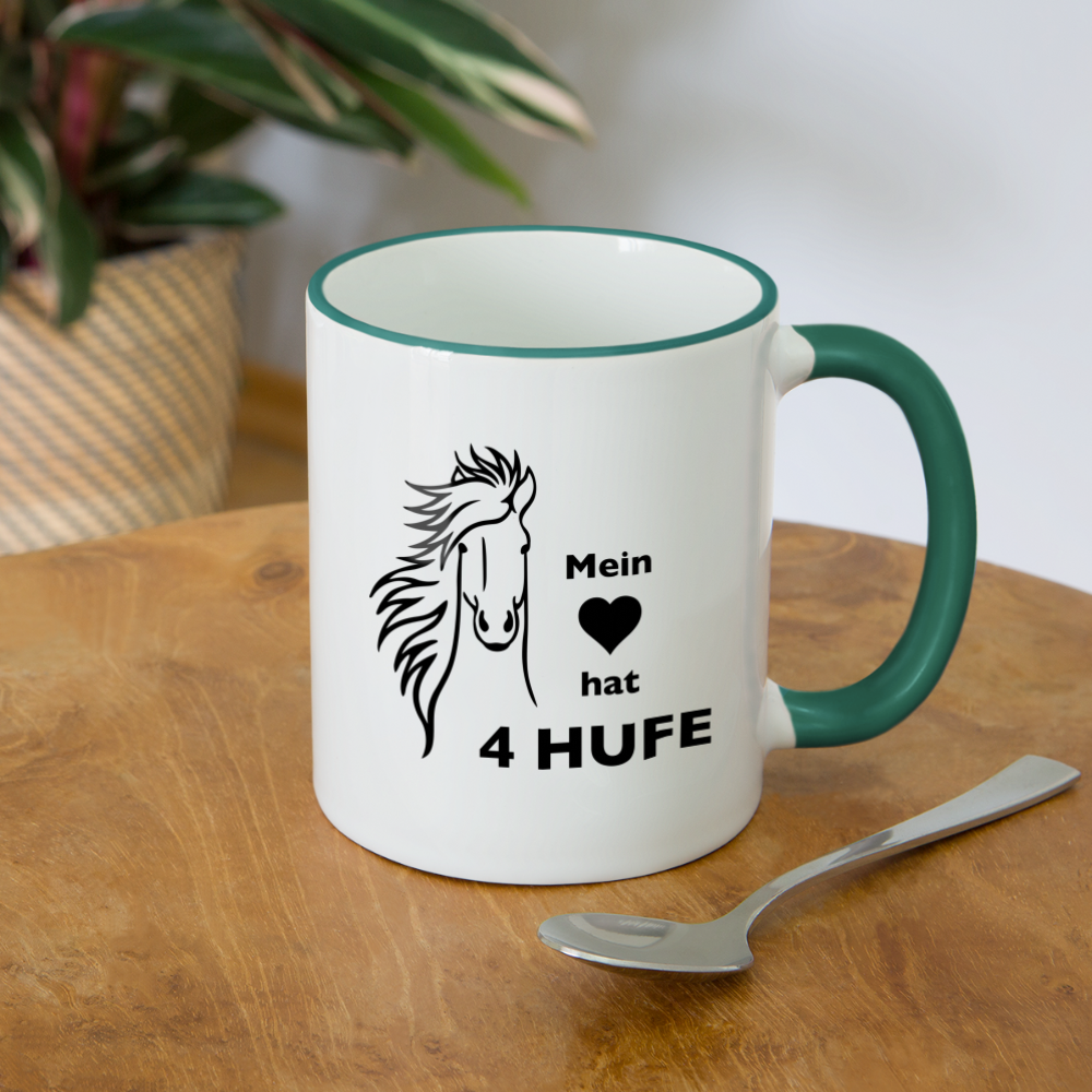 "Mein Herz hat 4 Hufe" Grafik-Stil - Tasse zweifarbig - Weiß/Dunkelgrün