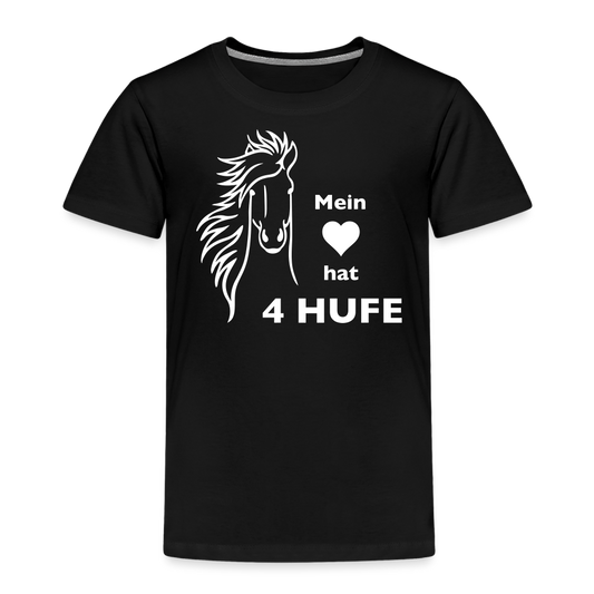 "Mein Herz hat 4 Hufe" Grafik-Stil - Kinder T-Shirt - Schwarz