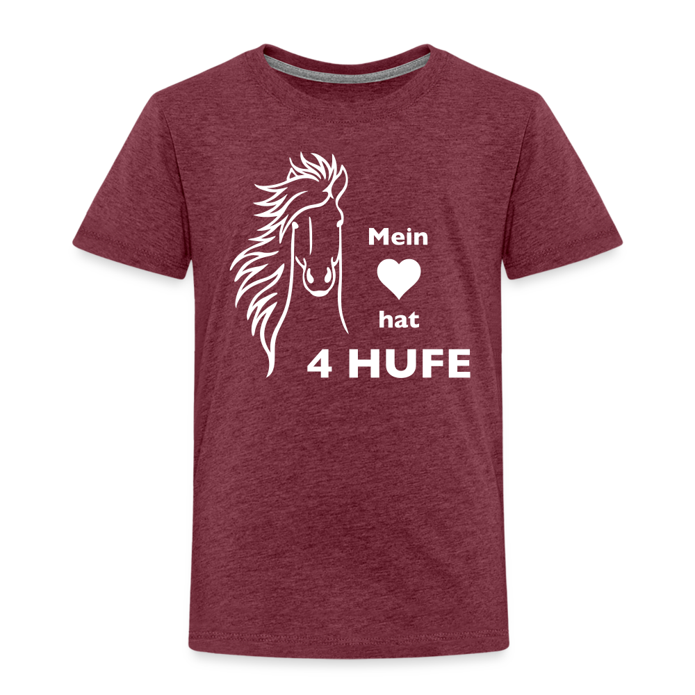 "Mein Herz hat 4 Hufe" Grafik-Stil - Kinder T-Shirt - Bordeauxrot meliert