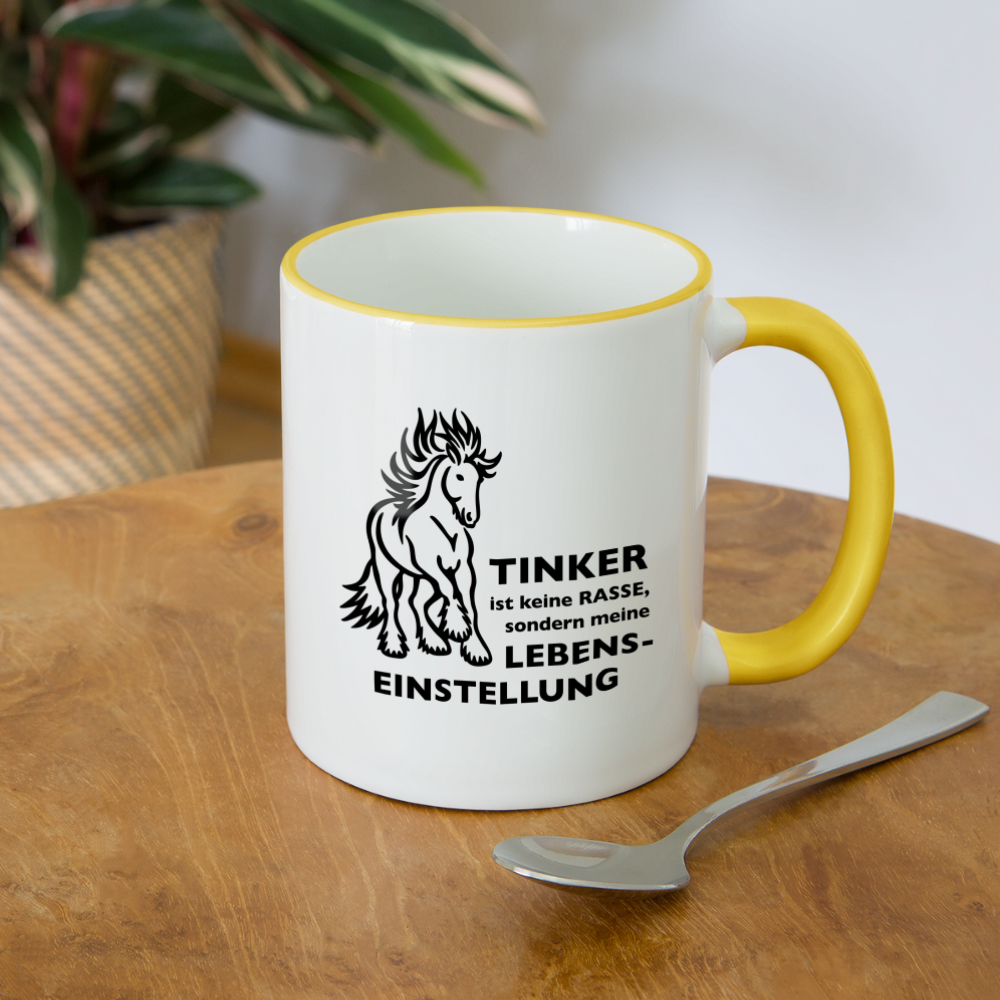 "Lebenseinstellung Tinker" Grafik-Stil - Tasse zweifarbig - Weiß/Gelb