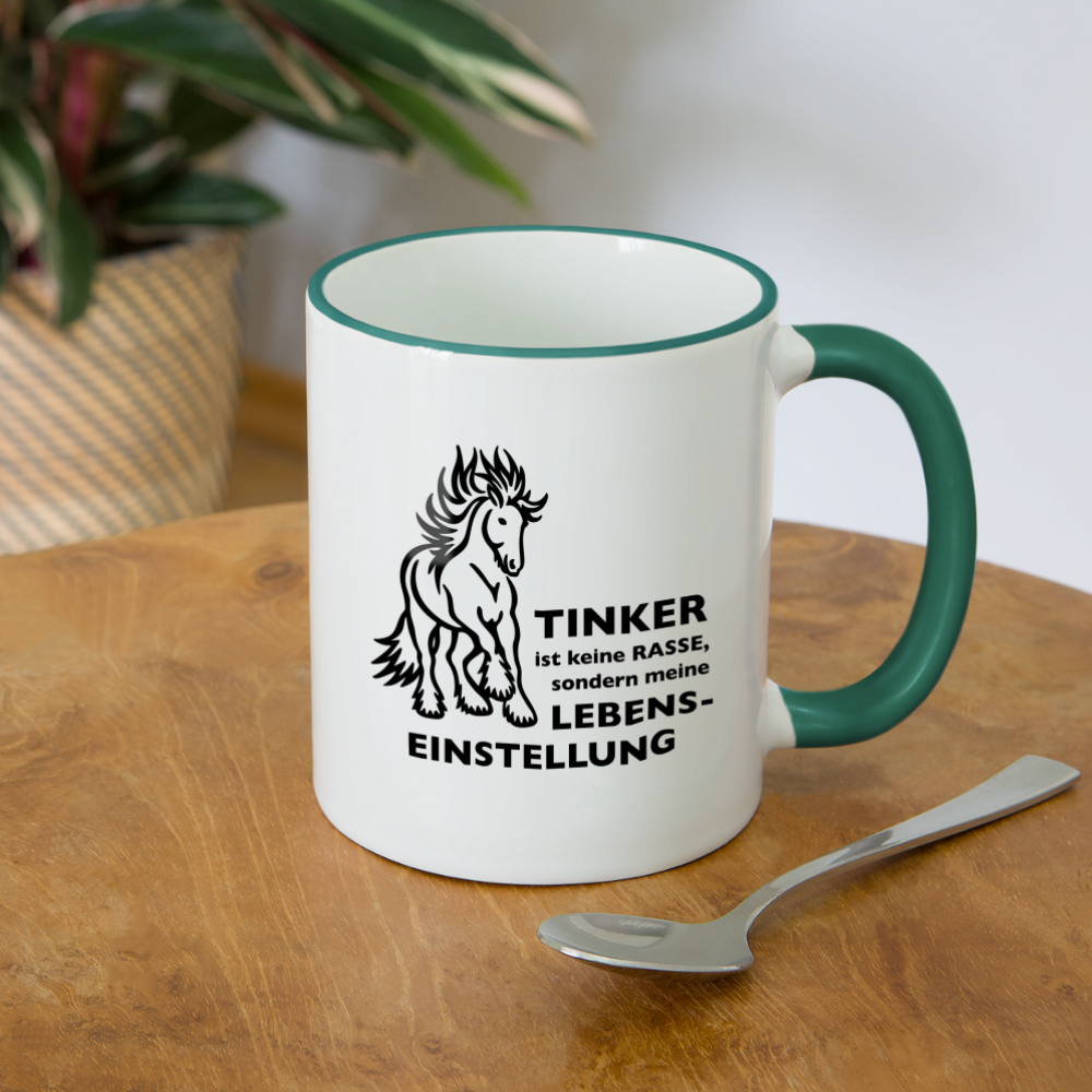"Lebenseinstellung Tinker" Grafik-Stil - Tasse zweifarbig - Weiß/Dunkelgrün