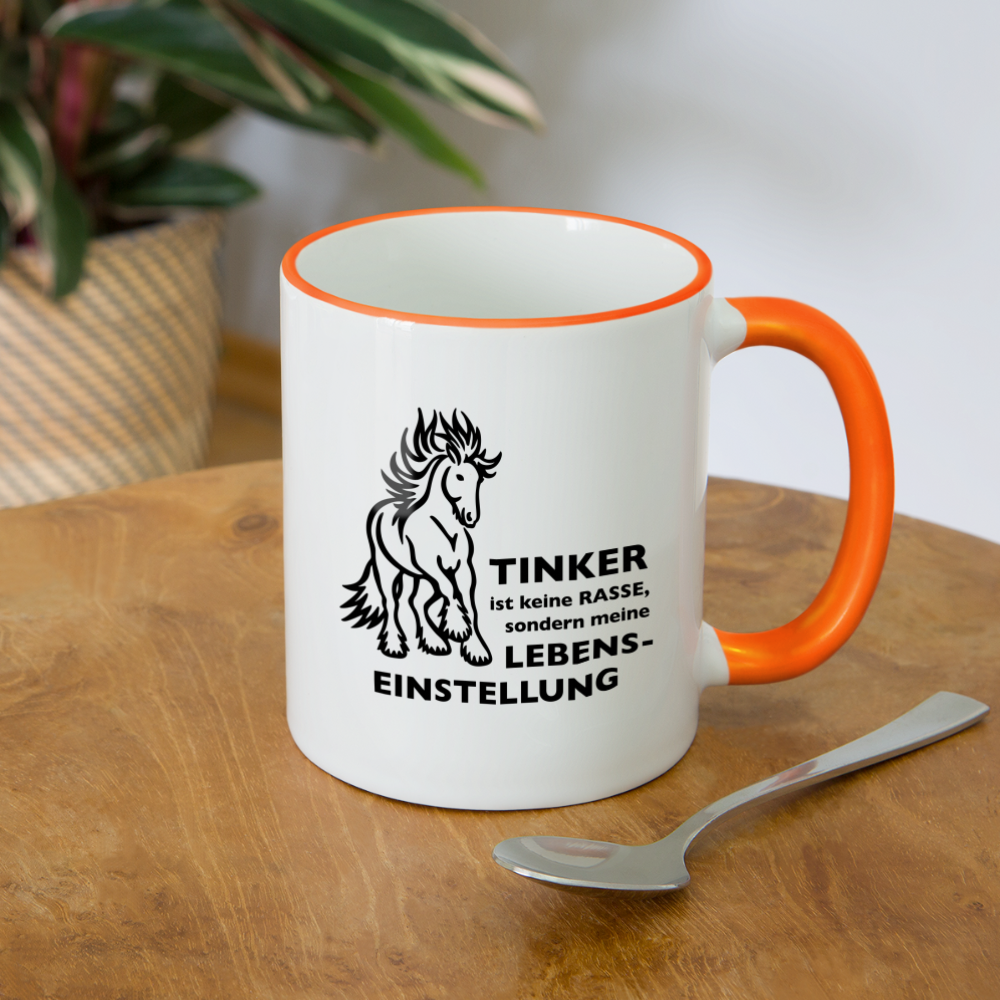 "Lebenseinstellung Tinker" Grafik-Stil - Tasse zweifarbig - Weiß/Orange