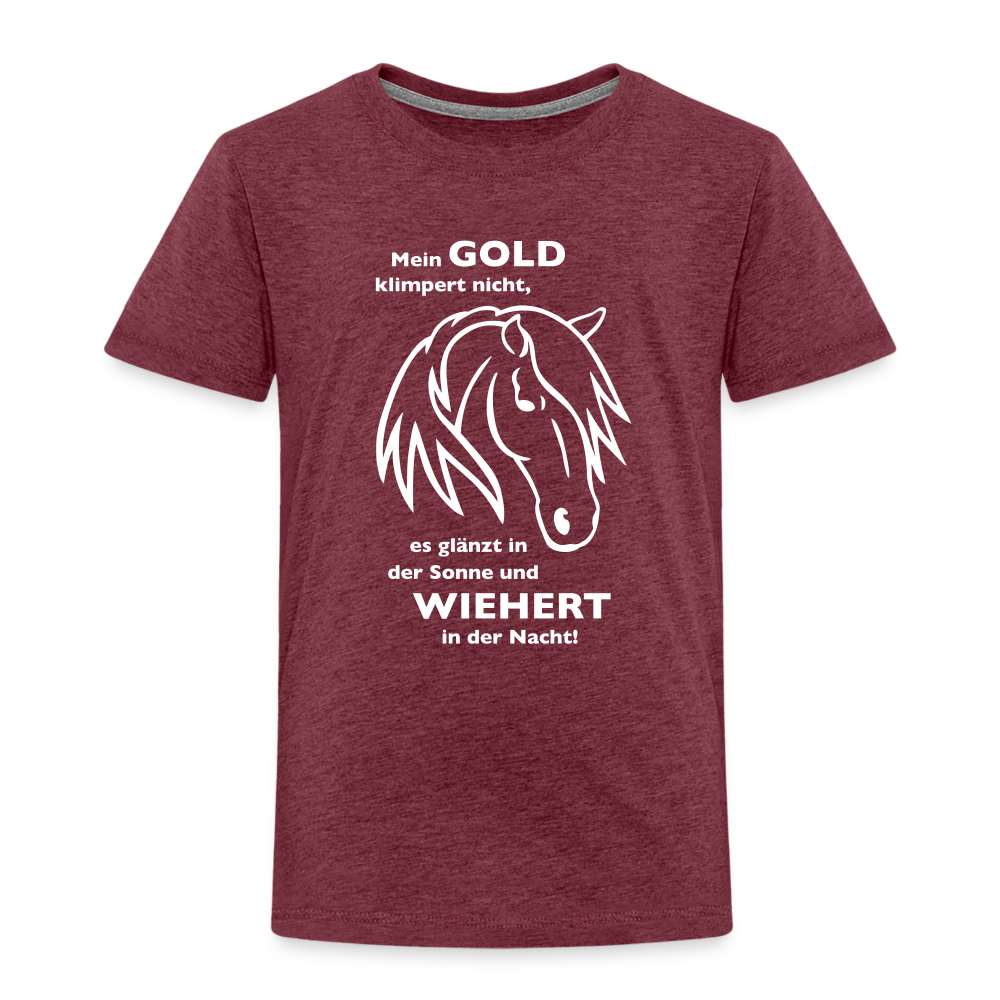"Mein Gold wiehert" Grafik-Stil - Kinder T-Shirt - Bordeauxrot meliert