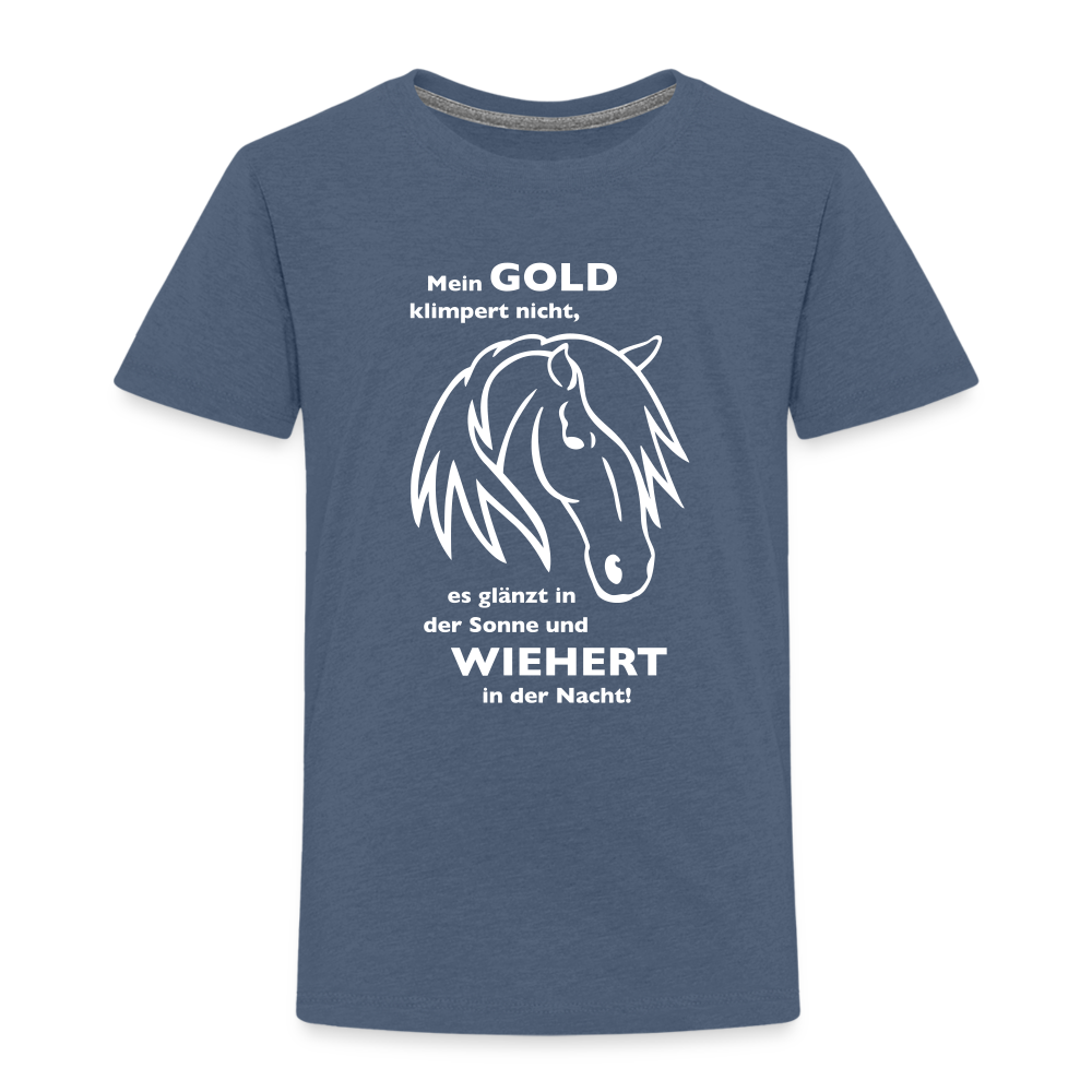 "Mein Gold wiehert" Grafik-Stil - Kinder T-Shirt - Blau meliert