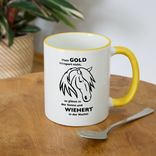 "Mein Gold wiehert" Grafik-Stil - Tasse zweifarbig - Weiß/Gelb