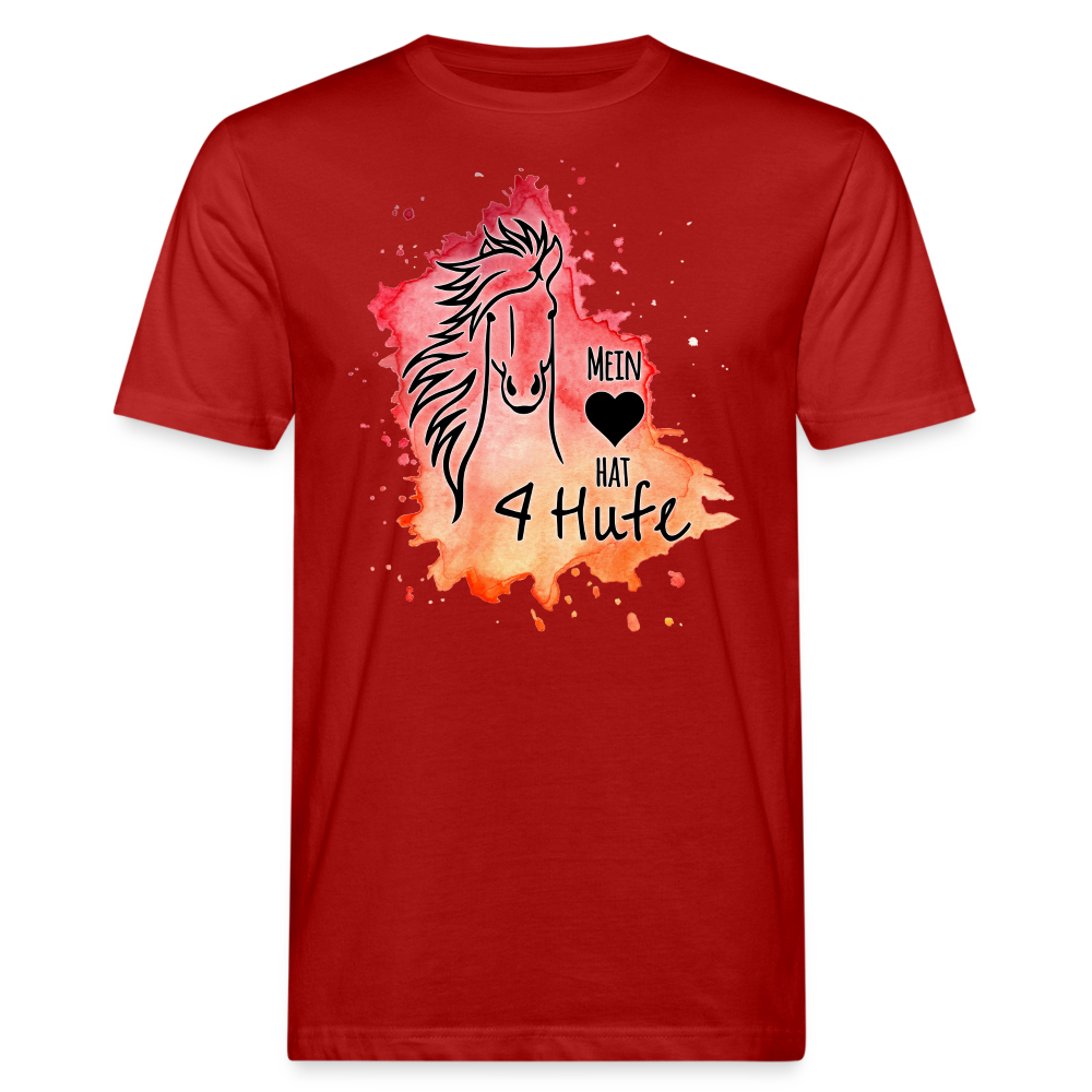 "Mein Herz hat 4 Hufe" Aquarell-Stil - Männer Bio-T-Shirt - Dunkelrot