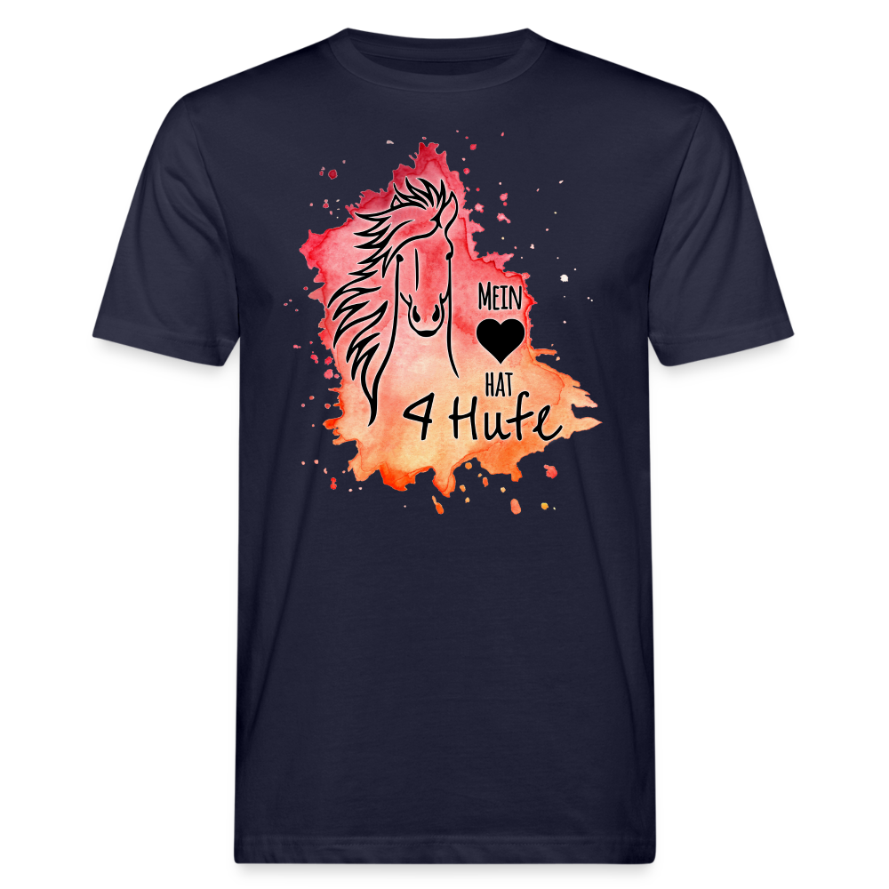 "Mein Herz hat 4 Hufe" Aquarell-Stil - Männer Bio-T-Shirt - Navy