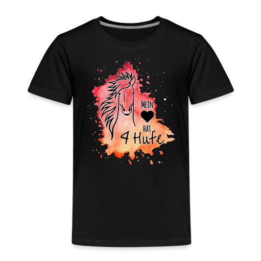 "Mein Herz hat 4 Hufe" Aquarell-Stil - Kinder T-Shirt - Schwarz