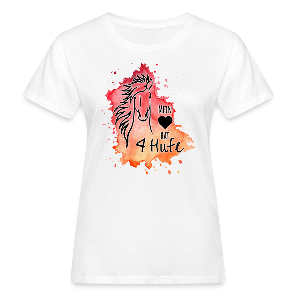 "Mein Herz hat 4 Hufe" Aquarell-Stil - Frauen Bio-T-Shirt - weiß