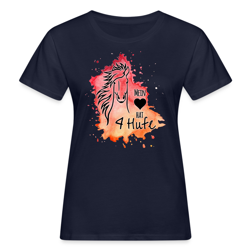 "Mein Herz hat 4 Hufe" Aquarell-Stil - Frauen Bio-T-Shirt - Navy