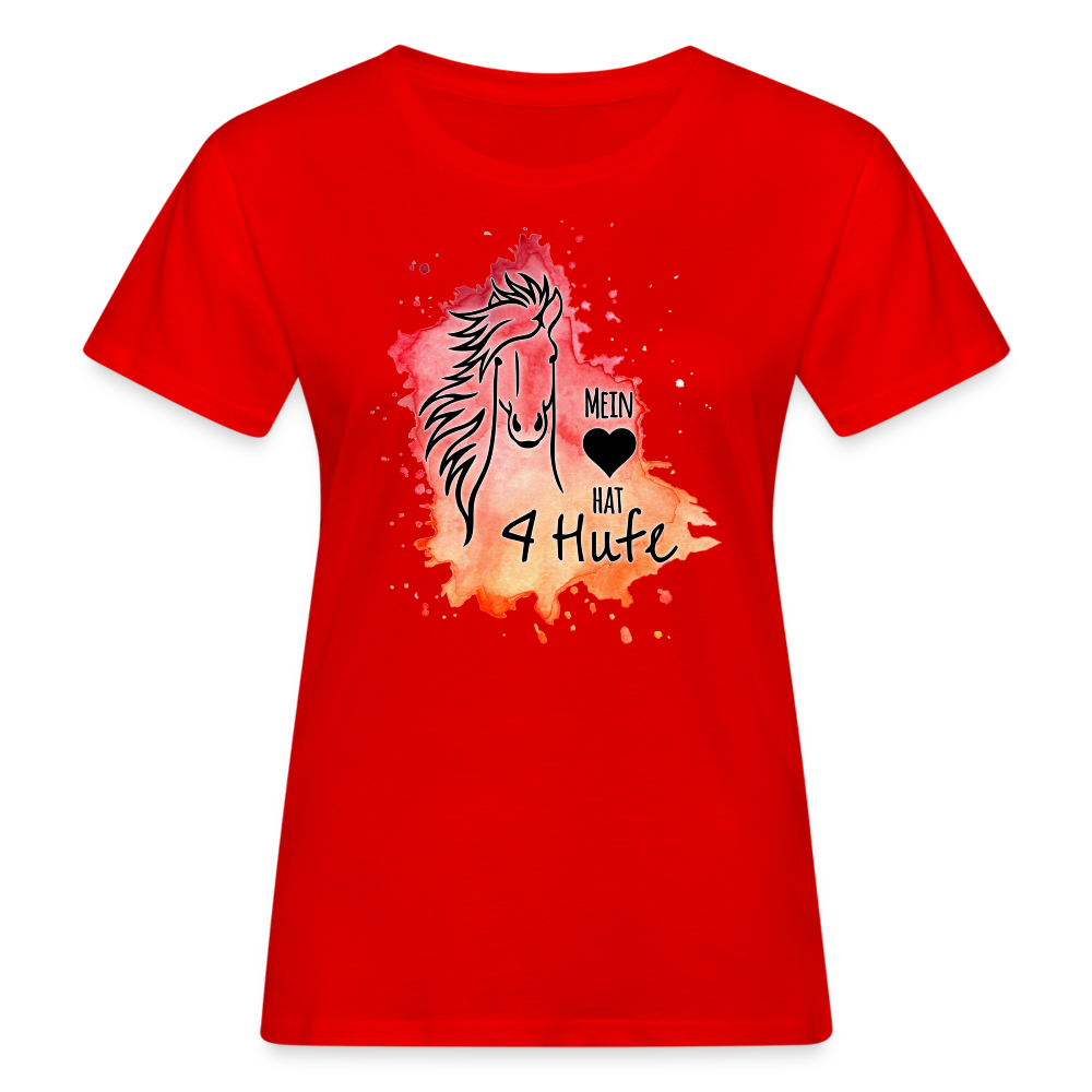 "Mein Herz hat 4 Hufe" Aquarell-Stil - Frauen Bio-T-Shirt - Rot
