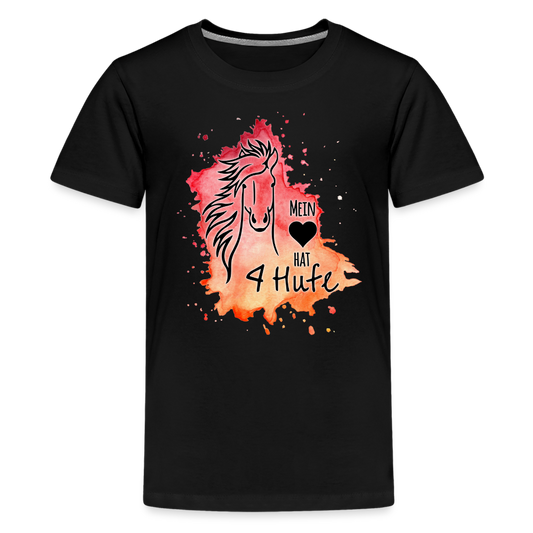 "Mein Herz hat 4 Hufe" Aquarell-Stil - Teenager T-Shirt - Schwarz