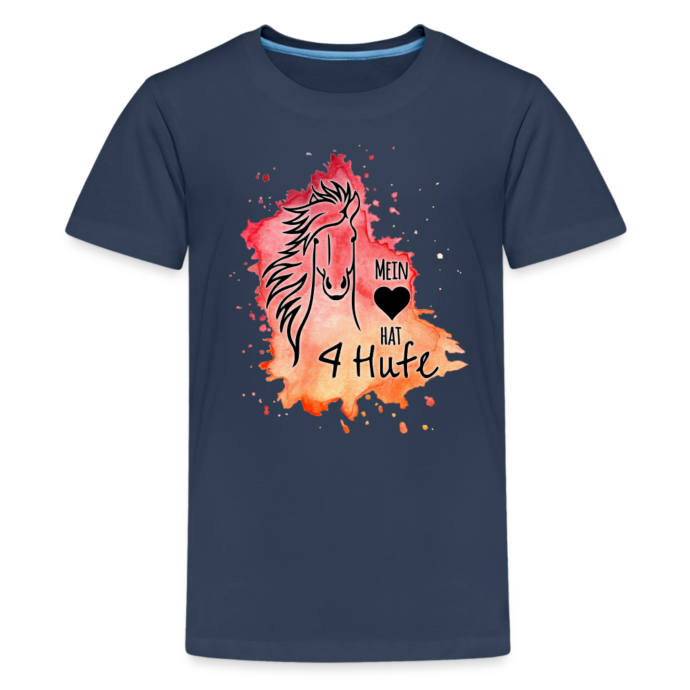 "Mein Herz hat 4 Hufe" Aquarell-Stil - Teenager T-Shirt - Navy