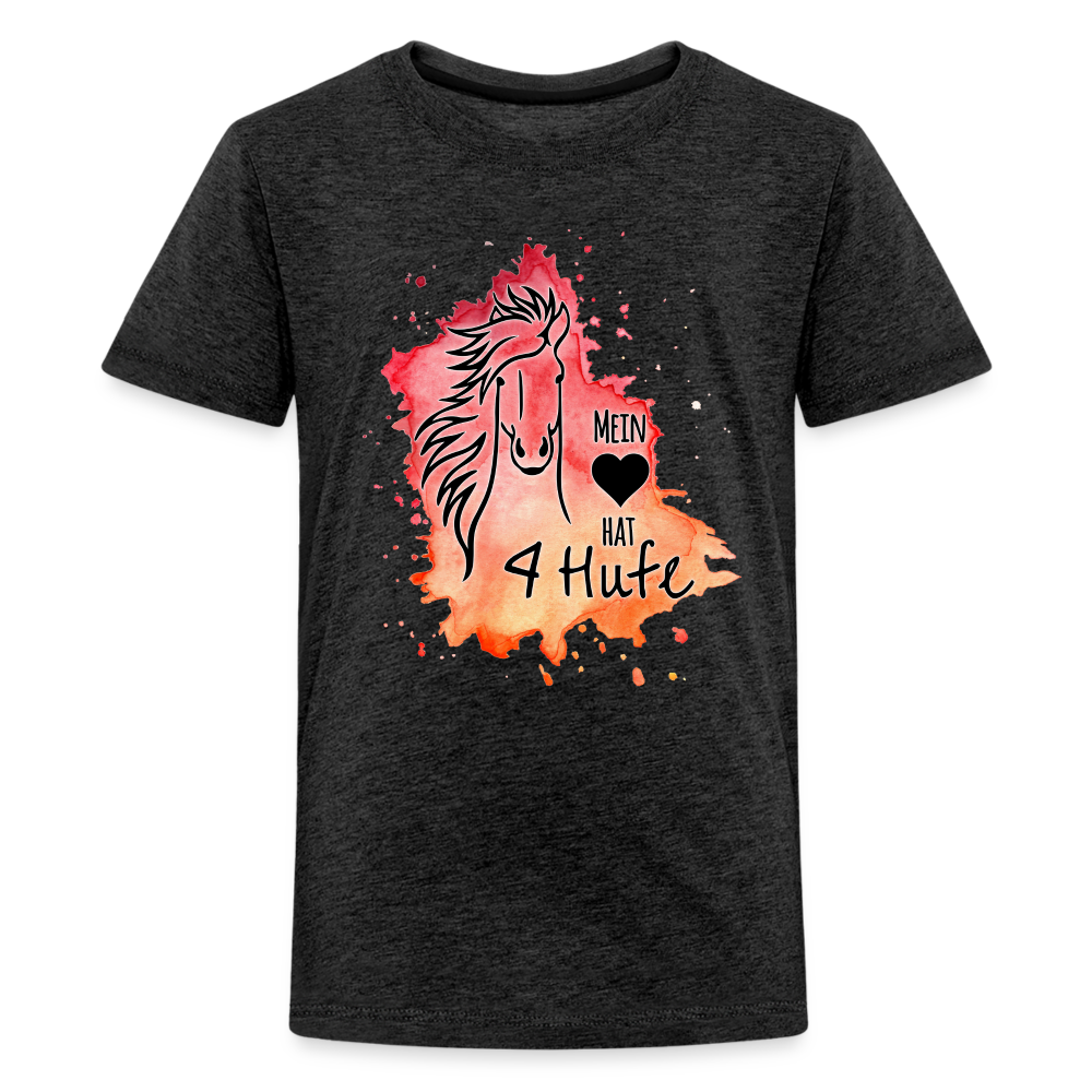 "Mein Herz hat 4 Hufe" Aquarell-Stil - Teenager T-Shirt - Anthrazit